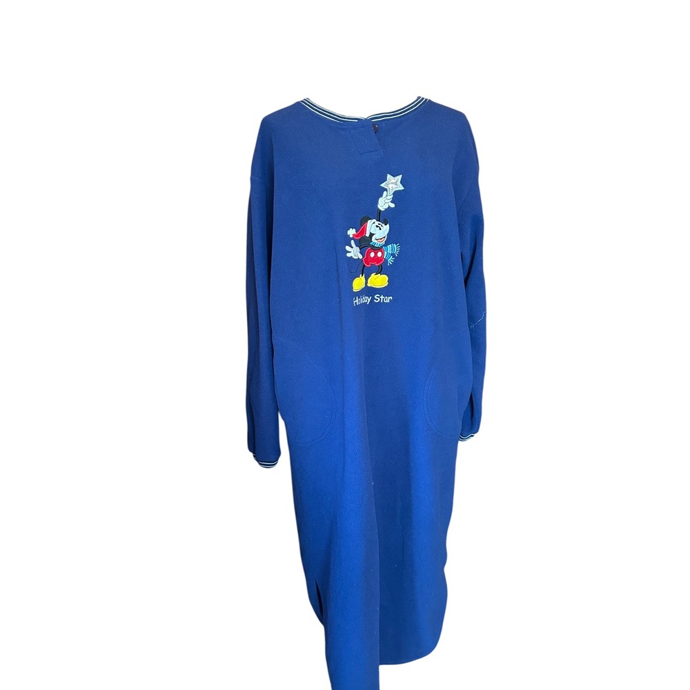 Disney VTG Mickey Mouse Holiday Star Fleece Nightgown Blue Long Sleeve Sz M Mumu